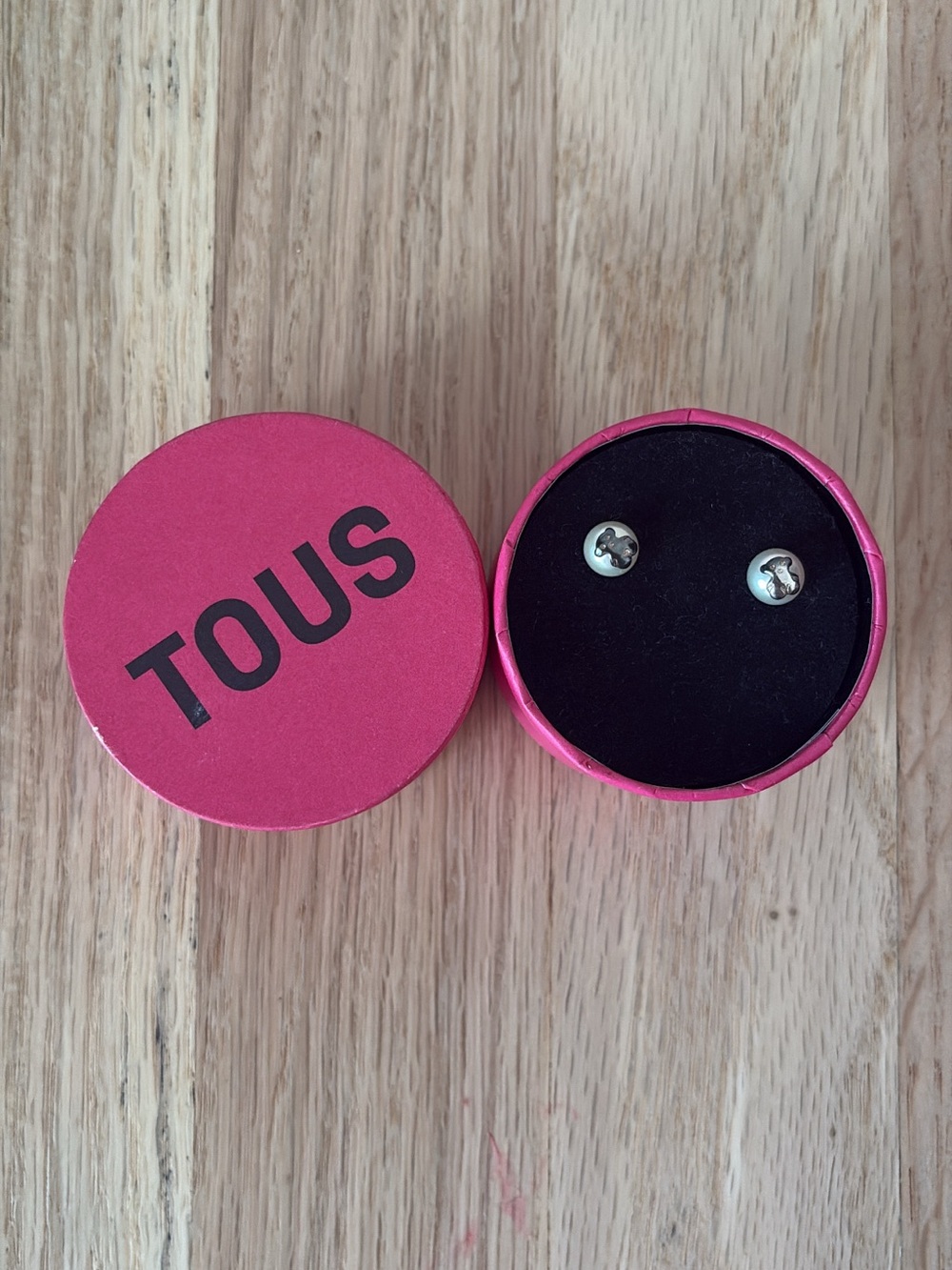 Tous Bear Silver Stud Earrings with Pink Box